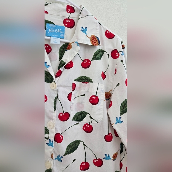 Nick & Nora Cherry Pie Blue Birds Pajama Top size Small - Picture 8 of 10